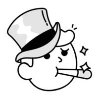 A hand drawn icon of magician with hat and wand vector