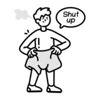 Doodle style icon showing an angry person saying shut up vector