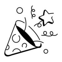 Doodle icon of a party popper with confetti and a star exploding from it vector