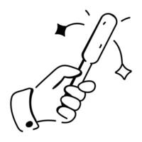 Doodle icon of a hand holding a lit sparkler with sparks flying vector