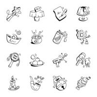 Collection of Doodle Style New Year Event Icons vector