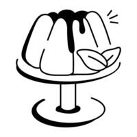 Doodle icon of a bowl of jelly with chocolate sauce and mint leaves vector