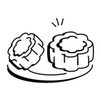 Mooncake icon in hand drawn style vector