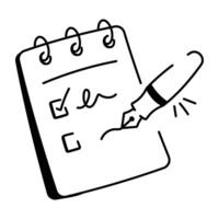 Doodle icon of writing a guest list on notebook with pen vector