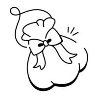 Doodle icon of a gift sack with a bow and sparkles vector