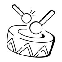 Doodle icon of a drum beating with drumsticks vector