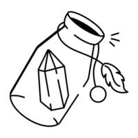 A doodle icon of a stone jar with a crystal, leaf, and bead vector