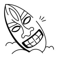 A sketchy style icon of a tiki surfboard vector