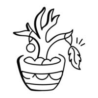 A hand drawn icon of a potted boho tree vector