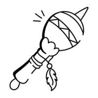 A doodle icon of a gourd rattle with a feather vector