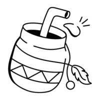 A doodle icon of a drink with a straw vector