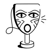 Tribal mask on a stand, hand drawn icon vector