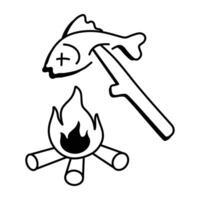 Fish roasting icon in doodle style vector