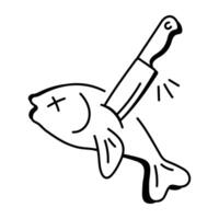 Fish killing icon in sketchy style vector