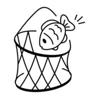Trawl net icon in doodle style vector