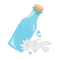Spilled milk from broken bottle, flat sticker vector