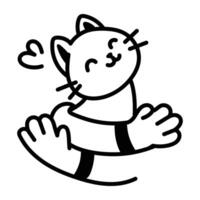Hugging cute kitten icon in drawing style vector