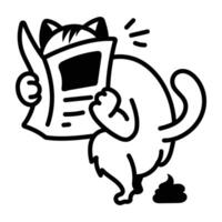Cat pooping icon in doodle style vector