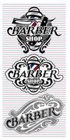 Set retro badges with ornament and various attributes for Barbershop vector