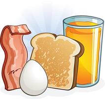 Complete Balanced Breakfast Cartoon Illustration with toast bacon eggs and orange juice vector
