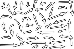 simple abstract black color creative geometric hand drawn big to small many stroke arrow collection a black and white drawing of arrows with arrows pointing to different directions vector