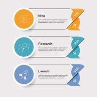 Business infographic template with idea, research, and launch 3 step concept vector