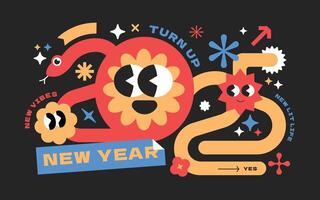 Happy new year 2025 with colorful and trendy character vector