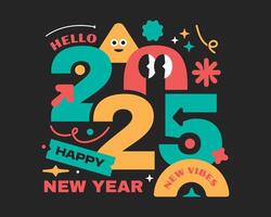 2025 happy new year with geometric colorful shape character vector