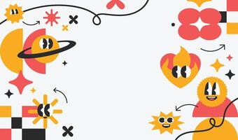 Geometric groovy background. Cartoon character y2k style with blank space vector