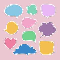Set of hand drawn color think and talk speech bubbles with message, greetings and dialog. Stickers. Isolated vector