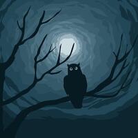 Silhouette of owl on branch in the moonlight vector