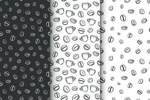 Set of seamless light and dark backround pattern with line coffee beans vector