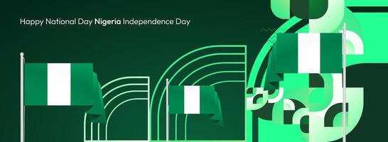 Nigeria National Day Celebration Banner Template. A banner template with dynamic geometric elements and the Nigerian flag, perfect for large events on Independence Day. vector