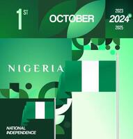 Square template to celebrate Nigerian national day. Arranged in a modern layout with geometric touches and flag colors vector