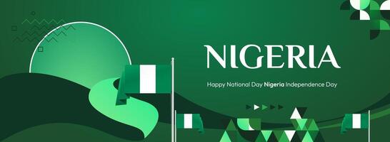 Nigeria Independence Banner with Geometry. A horizontal banner template with a geometric design and a touch of green and white colors, perfect for large events or promotions. vector