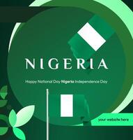 Unique square banner design captures the spirit of Nigeria National Day with a green gradient background and chic geometric patterns, making it ideal for invitations and posts. vector