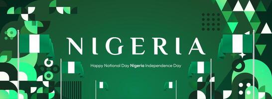 Nigeria Independence Celebration Banner. A horizontal banner with geometric elements and the Nigerian flag, ideal for public events like parades and festivals. vector