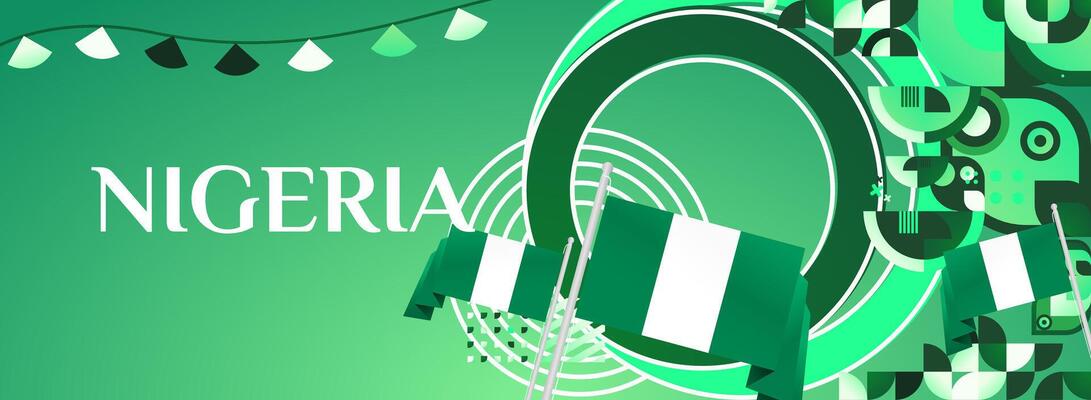 Nigeria National Day Poster. A poster design with a geometric backdrop and Nigerian flag elements, ideal for Independence Day celebration campaigns or other national holidays.