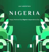 Nigeria flag with an artistic green gradient and geometric patterns, creating a stylish design for National Day celebrations. Happy independence Nigeria vector