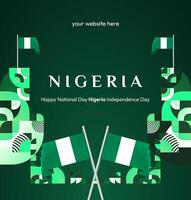 A festive green gradient square banner, combining the colors of Nigeria flag with modern geometric shapes for a unique National Day celebration design. vector