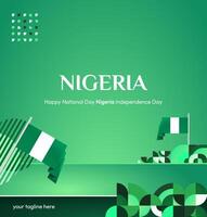 A colorful and vibrant square banner design for Nigeria's National Day, complete with a green gradient and geometric elements ideal for posters and invitations. vector