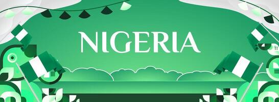 Nigeria Independence Event Banner. A banner template with a geometric background and Nigerian flag elements, perfect for promoting sports events and cultural festivals. vector