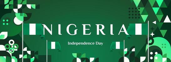Nigeria Independence Banner. A banner template with an appealing geometric design combining green and white colors and flag elements for Independence Day celebrations. vector