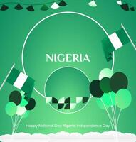 A striking square banner featuring a green gradient and geometric shapes, ideal for commemorating Nigeria National Day in style. Perfect for posters, greeting cards, and invites. vector