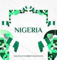 Dynamic Nigerian National Day banner with geometric and flag design is perfect for creating striking invitations, greeting cards, and social media visuals. vector