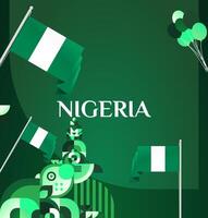 Bring National Day to life with this bold green gradient banner. Featuring the Nigerian flag and modern geometric elements, it's ideal for invitations and promotional content. vector