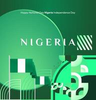 Celebrate with pride using this beautiful Nigerian National Day banner. The green gradient and flag design make it ideal for greeting cards, posters, and social media graphics. vector