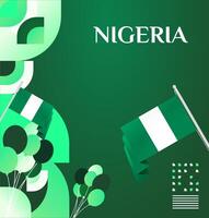 Show your Nigerian pride with this green gradient square banner, featuring the flag and geometric patterns. Ideal for National Day greeting cards, posters, and social media posts. vector