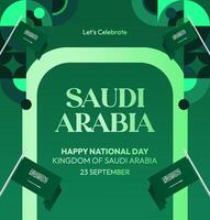 Saudi Arabia National Day Banner with Geometric Design. Stylish banner design with green color and geometric motif, suitable for various national or sports events. vector