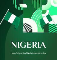 Celebrate Nigeria in a contemporary style with this square banner, showcasing a gradient green color palette and geometric elements, perfect for your National Day events and promotions. vector